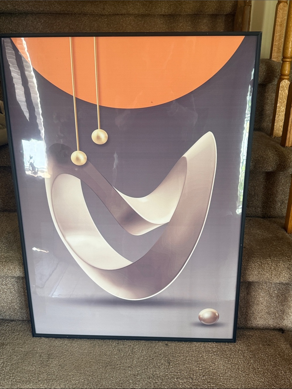 Modern Abstract White & Orange Sculptural Art Print by